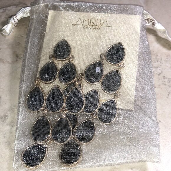 Amrita Black & Gold Chandelier Earrings - Picture 6 of 6